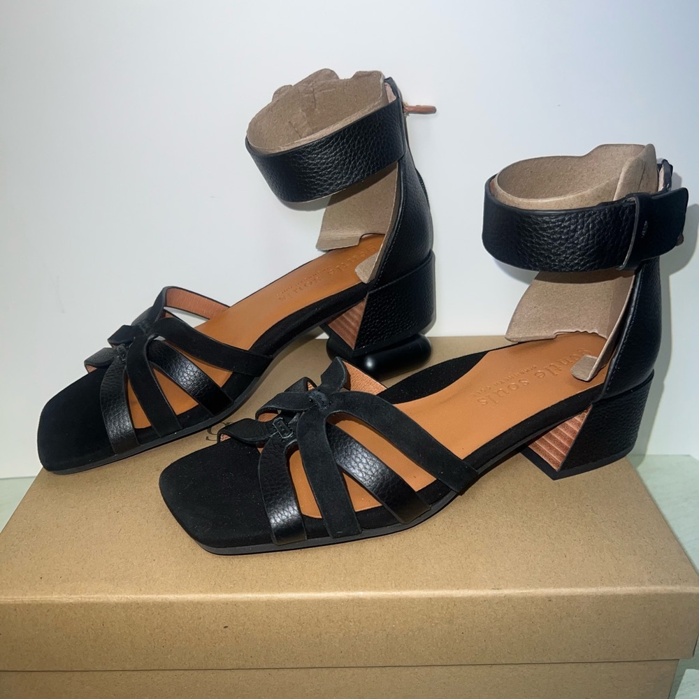 Kenneth Cole Gentle Souls Break My Park Black Leather Cut Out Sandals Women 7 - Picture 4 of 9